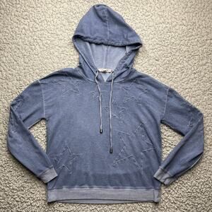 Grey and Gray Lightweight Hoodie Womens Small Blue Star Puff Print Long Sleeve